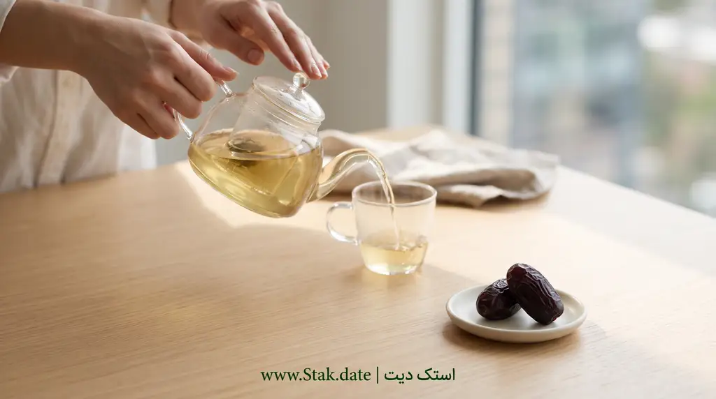 خرمای مضافتی و چای سبز